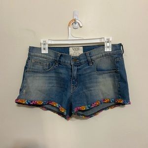 Revice Jean Shorts with Multicolored Flower Trim